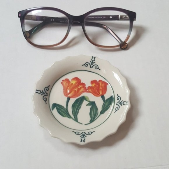 Hand painted floral trinket catchall decorative floral dish - Picture 3 of 5